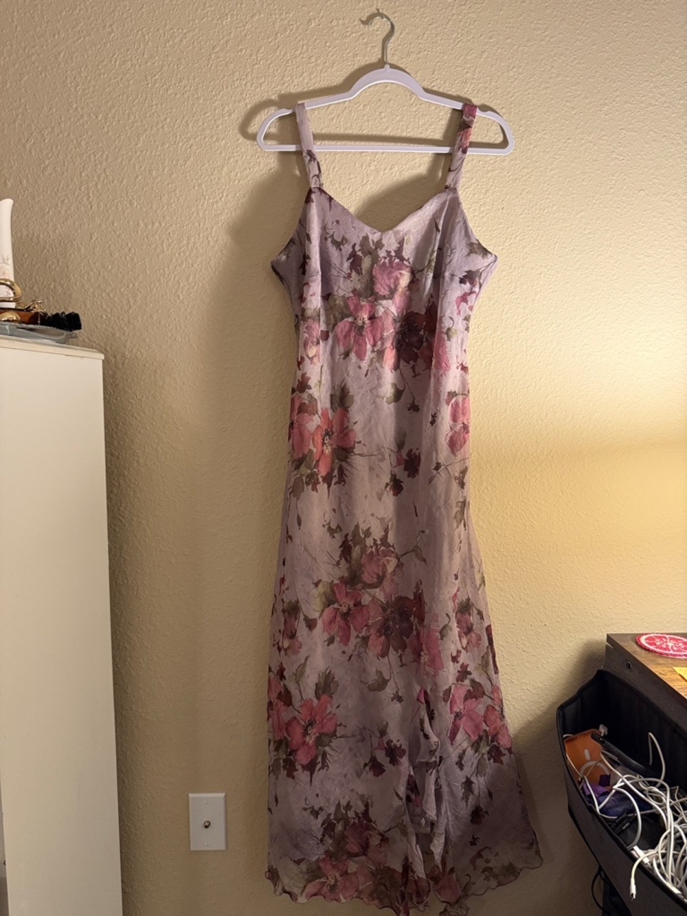 R&M Richards Lavender Floral Slip with Pink Blooms
